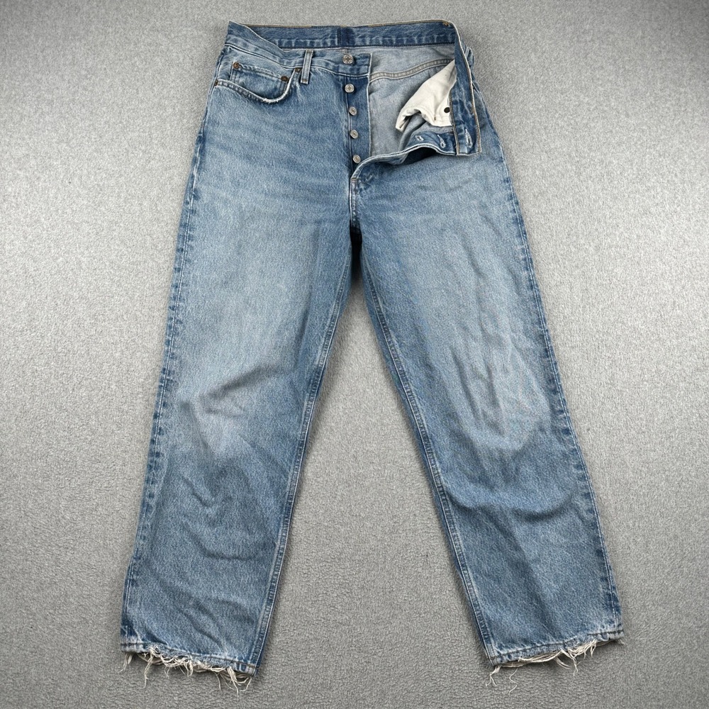 AGOLDE Jeans Womens 29 90's Crop Blue A173E-1371 Distressed Hem Button Fly